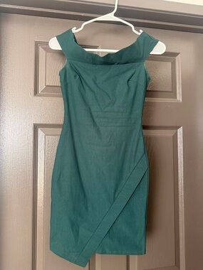 a'gaci Dark Teal Off-Shoulder Sheath Mini Dress